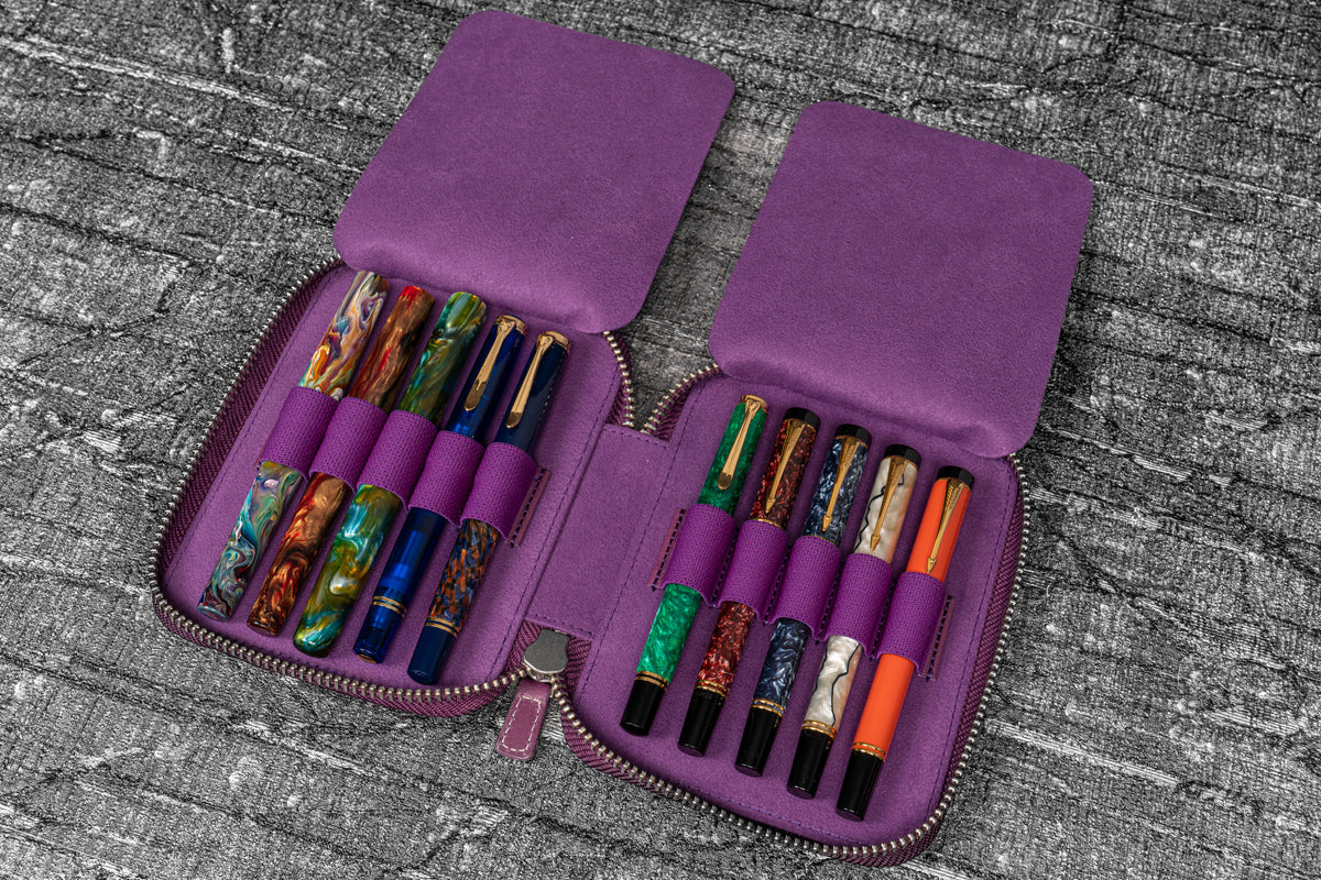 Galen Leather 10 Slot Zippered Pen Case - Purple