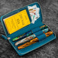 Galen Leather 3 Slot Zippered Pen Case - Crazy Horse Ocean Blue