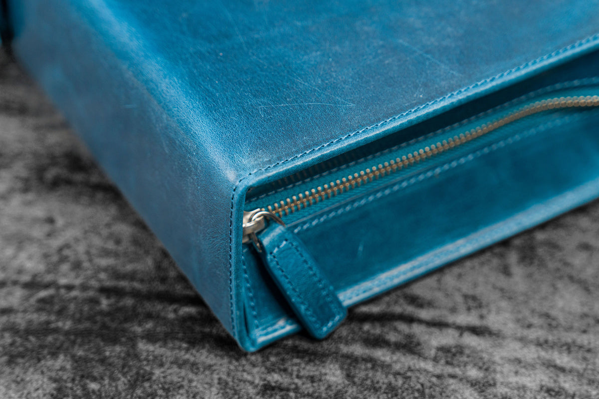 Galen Leather 40 Slot Zippered Pen Case - Crazy Horse Ocean Blue