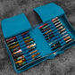 Galen Leather 40 Slot Zippered Pen Case - Crazy Horse Ocean Blue