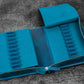 Galen Leather 40 Slot Zippered Pen Case - Crazy Horse Ocean Blue