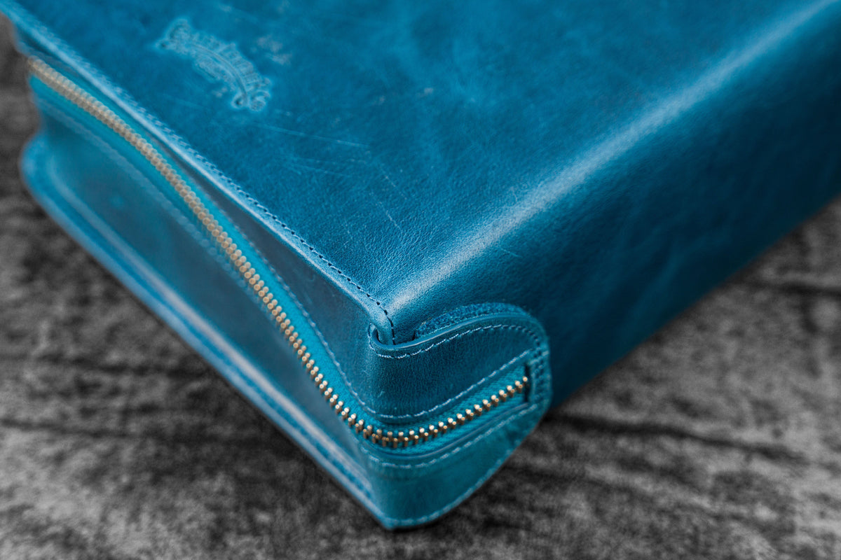 Galen Leather 40 Slot Zippered Pen Case - Crazy Horse Ocean Blue
