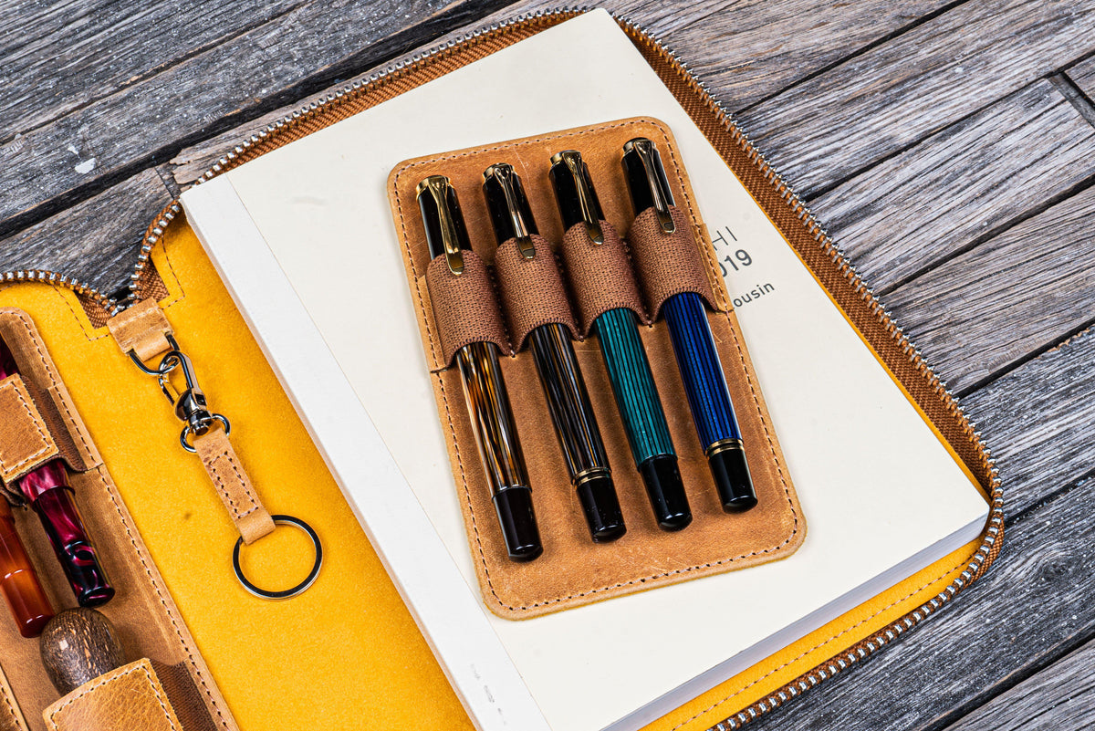 Galen Leather A5 Zippered Notebook Folio - Crazy Horse Honey Ochre