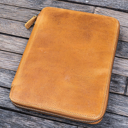 Galen Leather Co. Leather Zippered A5 Notebook Folio  - Crazy Horse Honey Ochre