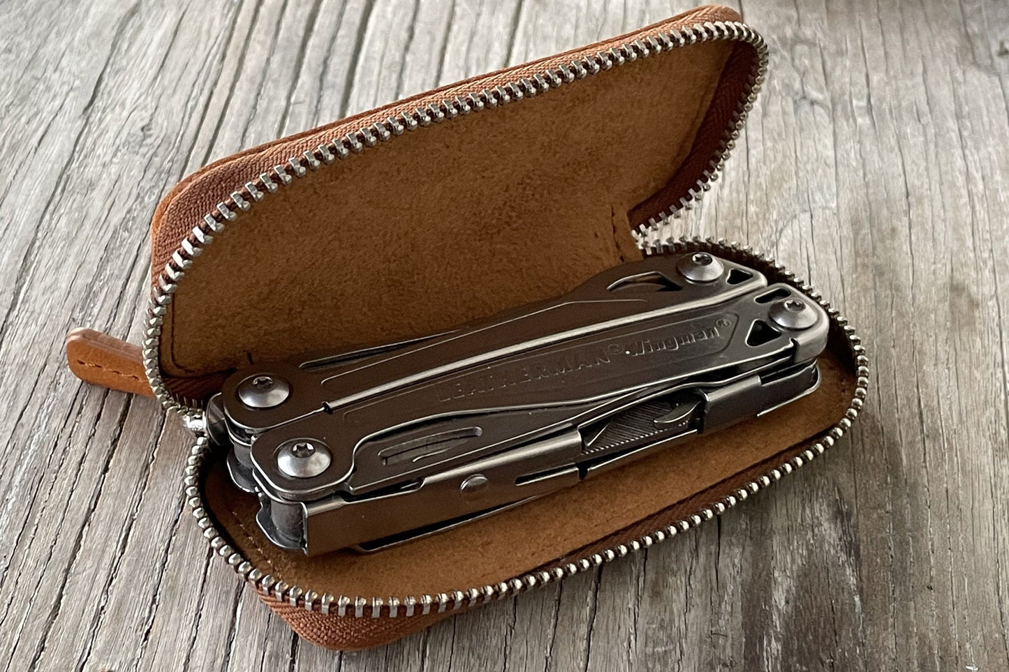Galen Leather Double Zippered Pen Case for Kaweco Pocket Pen - Crazy Horse Brown