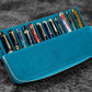 Galen Leather 12 Slot Zippered Magnum Opus Pen Case - Crazy Ocean Blue (with Removable Pen Tray)