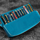 Galen Leather 12 Slot Zippered Magnum Opus Pen Case - Crazy Ocean Blue (with Removable Pen Tray)