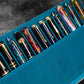 Galen Leather 12 Slot Zippered Magnum Opus Pen Case - Crazy Ocean Blue (with Removable Pen Tray)