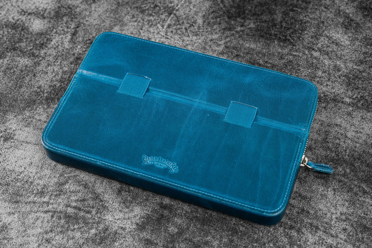Galen Leather 12 Slot Zippered Magnum Opus Pen Case - Crazy Ocean Blue (with Removable Pen Tray)