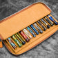 Galen Leather 12 Slot Zippered Magnum Opus Pen Case - Crazy Horse Brown (with Removable Pen Tray)