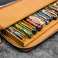 Galen Leather 12 Slot Zippered Magnum Opus Pen Case - Crazy Horse Brown (with Removable Pen Tray)