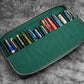 Galen Leather 12 Slot Zippered Magnum Opus Pen Case - Crazy Forest Green (with Removable Pen Tray)