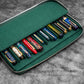 Galen Leather 12 Slot Zippered Magnum Opus Pen Case - Crazy Forest Green (with Removable Pen Tray)