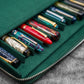 Galen Leather 12 Slot Zippered Magnum Opus Pen Case - Crazy Forest Green (with Removable Pen Tray)