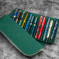 Galen Leather 12 Slot Zippered Magnum Opus Pen Case - Crazy Forest Green (with Removable Pen Tray)