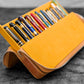 Galen Leather 12 Slot Zippered Magnum Opus Pen Case - Crazy Honey Ochre (with Removable Pen Tray)