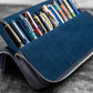 Galen Leather 12 Slot Zippered Magnum Opus Pen Case - Crazy Navy Blue (with Removable Pen Tray)