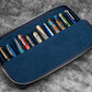 Galen Leather 12 Slot Zippered Magnum Opus Pen Case - Crazy Navy Blue (with Removable Pen Tray)