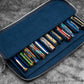 Galen Leather 12 Slot Zippered Magnum Opus Pen Case - Crazy Navy Blue (with Removable Pen Tray)