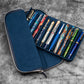 Galen Leather 12 Slot Zippered Magnum Opus Pen Case - Crazy Navy Blue (with Removable Pen Tray)