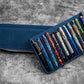 Galen Leather 12 Slot Zippered Magnum Opus Pen Case - Crazy Navy Blue (with Removable Pen Tray)