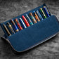 Galen Leather 12 Slot Zippered Magnum Opus Pen Case - Crazy Navy Blue (with Removable Pen Tray)