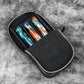 Galen Leather 3 Slot Zippered Magnum Opus Pen Case - Black (with Removable Pen Tray)