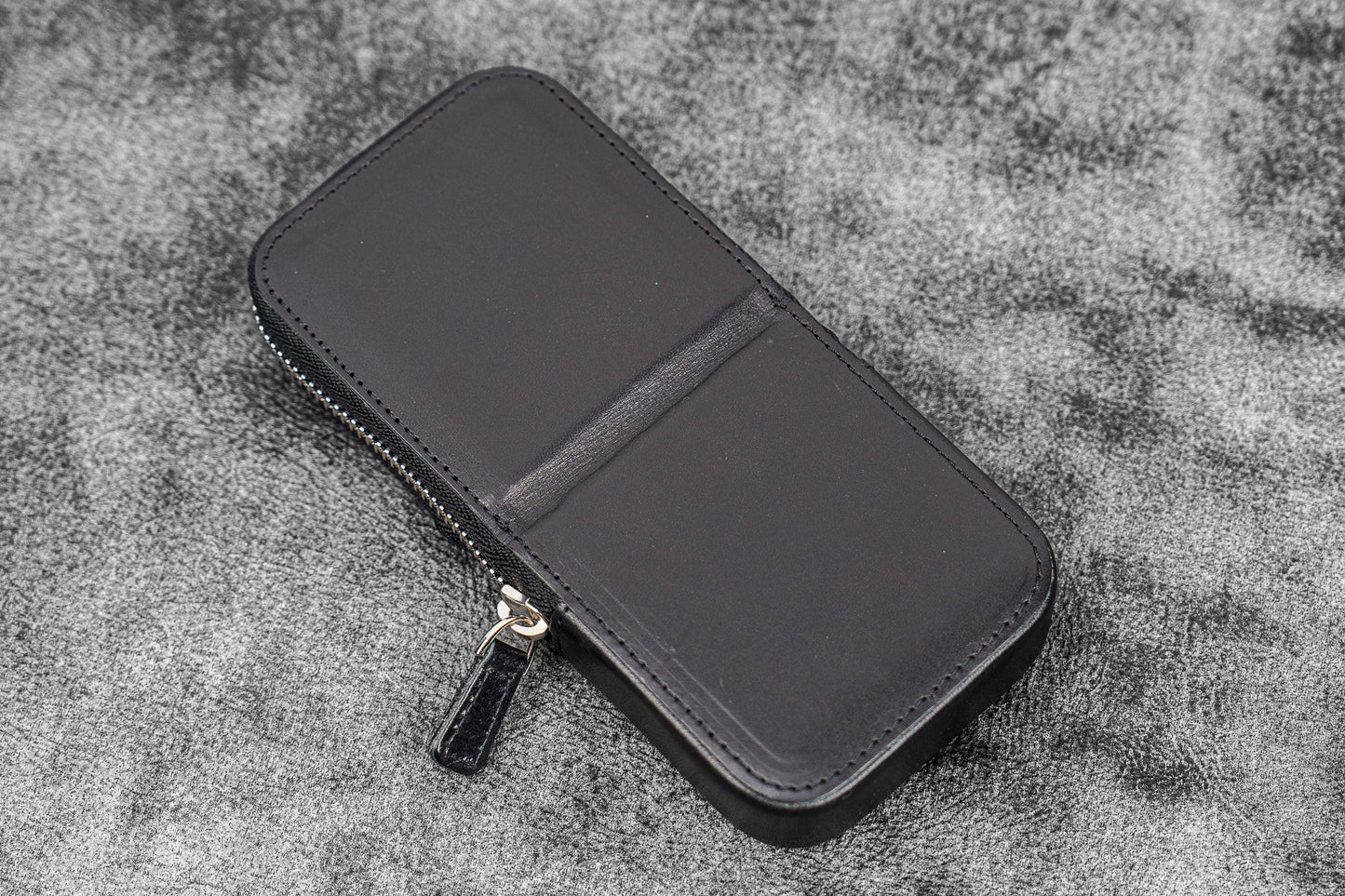 Galen Leather 3 Slot Zippered Magnum Opus Pen Case - Black (with Removable Pen Tray)