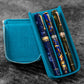 Galen Leather 3 Slot Zippered Magnum Opus Pen Case - Crazy Ocean Blue (with Removable Pen Tray)