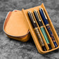 Galen Leather 3 Slot Zippered Magnum Opus Pen Case - Crazy Horse Brown (with Removable Pen Tray)