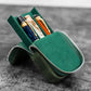 Galen Leather 3 Slot Zippered Magnum Opus Pen Case - Crazy Forest Green (with Removable Pen Tray)