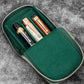 Galen Leather 3 Slot Zippered Magnum Opus Pen Case - Crazy Forest Green (with Removable Pen Tray)