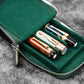 Galen Leather 3 Slot Zippered Magnum Opus Pen Case - Crazy Forest Green (with Removable Pen Tray)