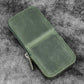 Galen Leather 3 Slot Zippered Magnum Opus Pen Case - Crazy Forest Green (with Removable Pen Tray)