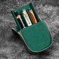 Galen Leather 3 Slot Zippered Magnum Opus Pen Case - Crazy Forest Green (with Removable Pen Tray)