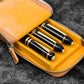 Galen Leather 3 Slot Zippered Magnum Opus Pen Case - Crazy Honey Ochre (with Removable Pen Tray)