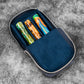Galen Leather 3 Slot Zippered Magnum Opus Pen Case - Crazy Navy Blue (with Removable Pen Tray)