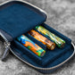 Galen Leather 3 Slot Zippered Magnum Opus Pen Case - Crazy Navy Blue (with Removable Pen Tray)