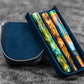 Galen Leather 3 Slot Zippered Magnum Opus Pen Case - Crazy Navy Blue (with Removable Pen Tray)