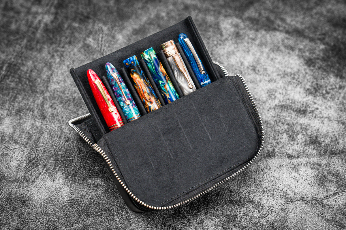 Galen Leather 6 Slot Zippered Magnum Opus Pen Case - Black