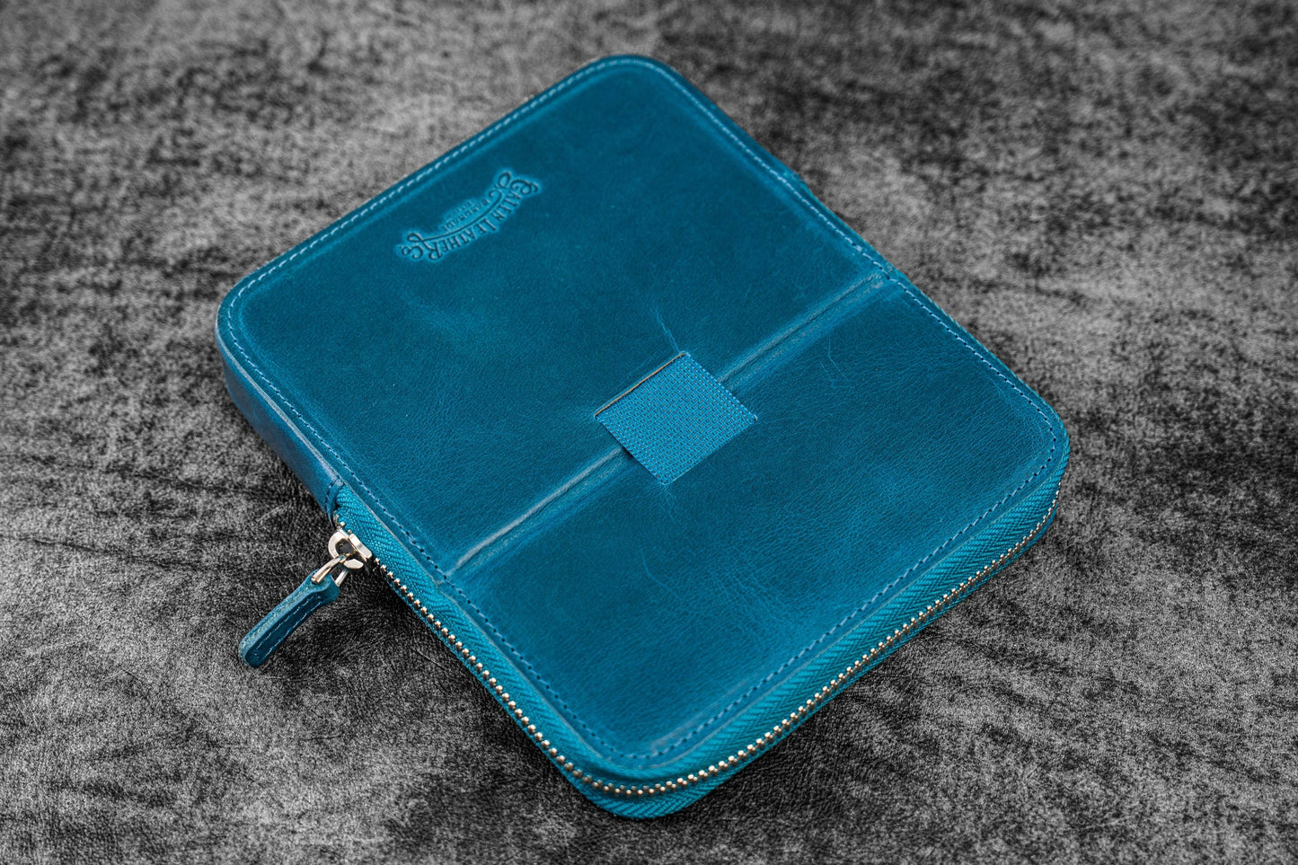 Galen Leather 6 Slot Zippered Magnum Opus Pen Case - Crazy Horse Ocean Blue