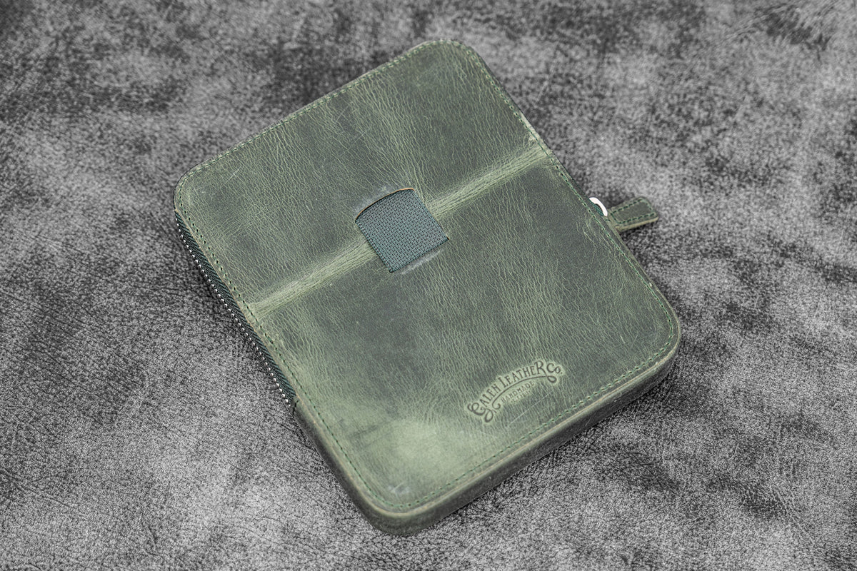 Galen Leather 6 Slot Zippered Magnum Opus Pen Case - Crazy Horse Forest Green