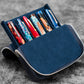 Galen Leather 6 Slot Zippered Magnum Opus Pen Case - Crazy Horse Navy Blue