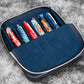 Galen Leather 6 Slot Zippered Magnum Opus Pen Case - Crazy Horse Navy Blue