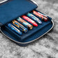Galen Leather 6 Slot Zippered Magnum Opus Pen Case - Crazy Horse Navy Blue