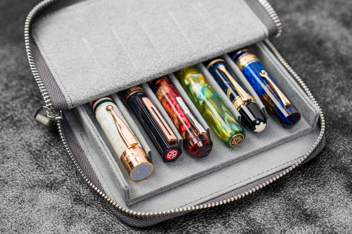 Galen Leather 6 Slot Zippered Magnum Opus Pen Case - Crazy Horse Smoky