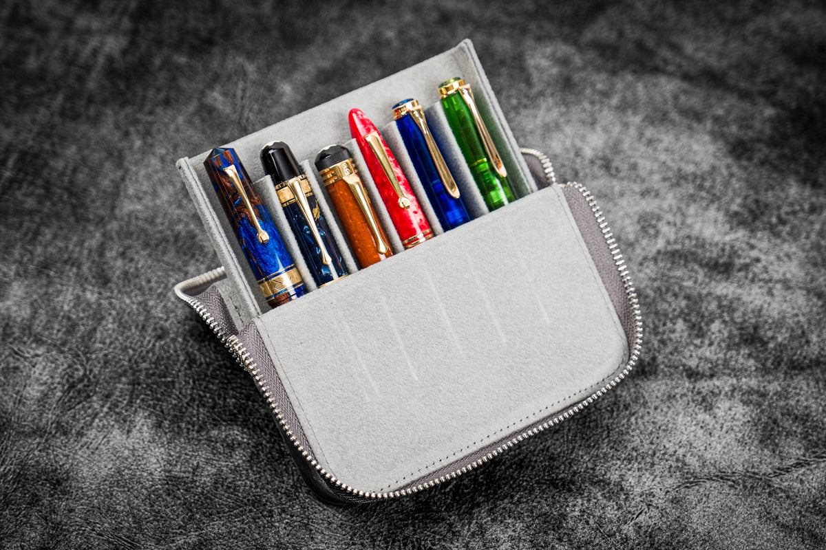Galen Leather 6 Slot Zippered Magnum Opus Pen Case - Crazy Horse Smoky
