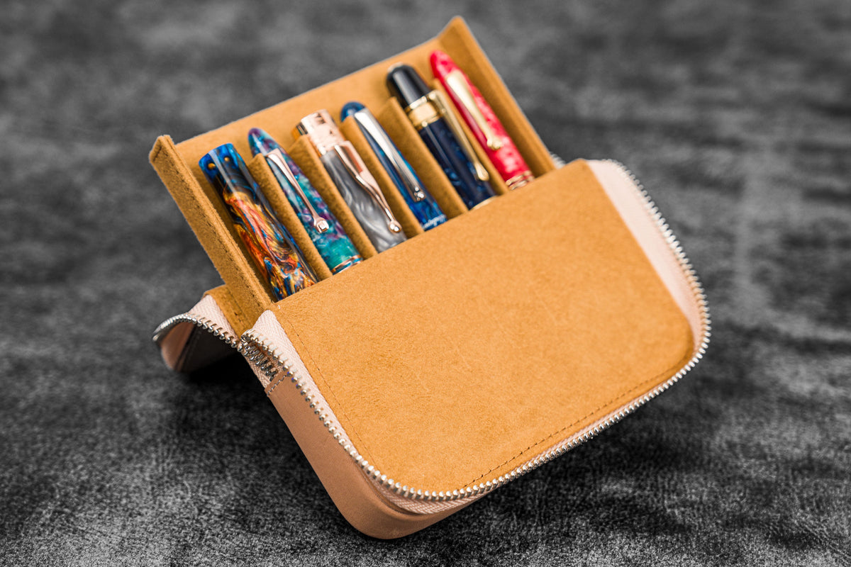 Galen Leather 6 Slot Zippered Magnum Opus Pen Case - Undyed