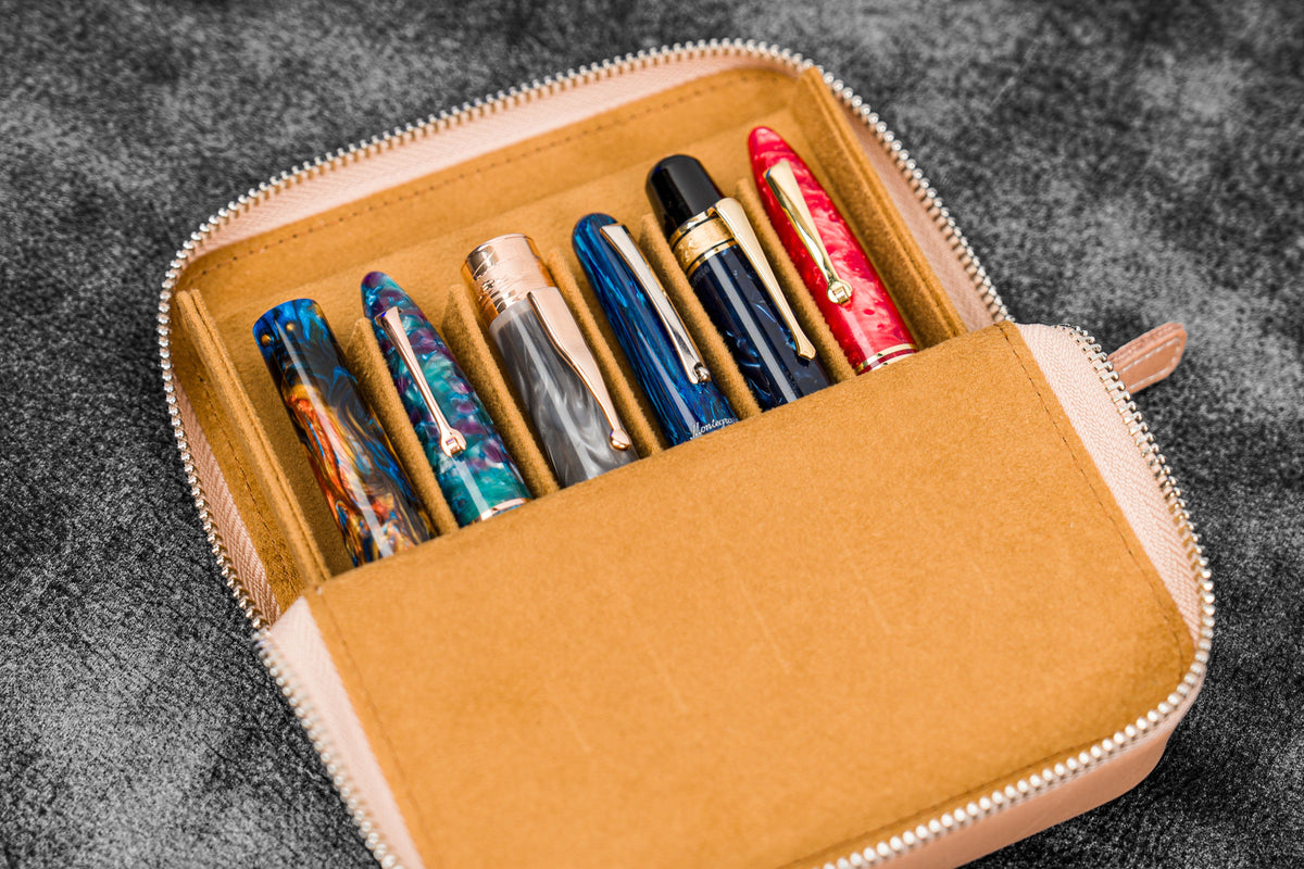 Galen Leather 6 Slot Zippered Magnum Opus Pen Case - Undyed