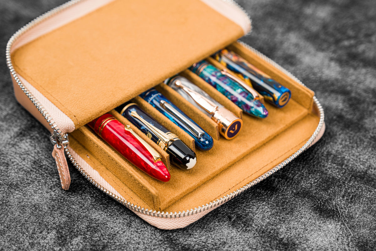 Galen Leather 6 Slot Zippered Magnum Opus Pen Case - Undyed